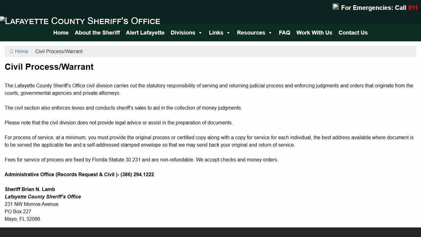 Civil Process/Warrant – Lafayette County Sheriff's Office