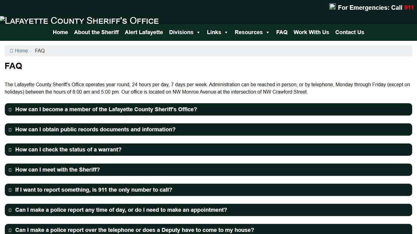 FAQ – Lafayette County Sheriff's Office